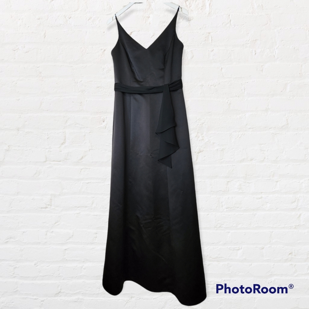 David's Bridal Black Satin Bridesmaid Dress size 10
